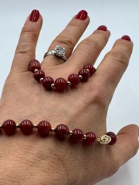 Elegant Vintage Natural Red Coral Necklace 14K Gold Filigree Clasp 20”